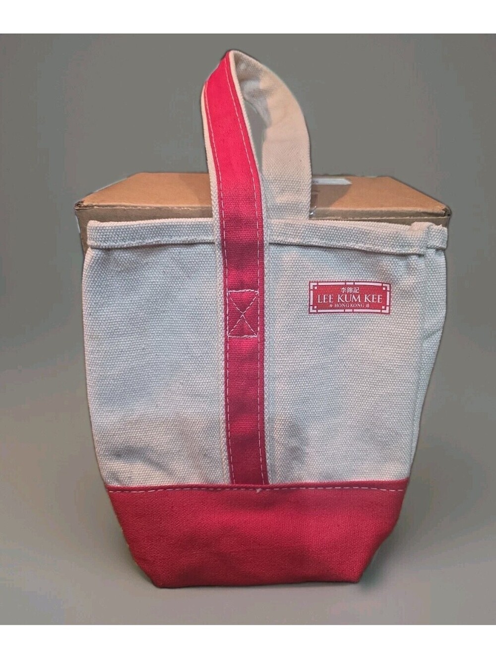 Lee Kum Kee Removable Divide Tote Hong Kong Thick Canvas Red Natural Promo- Mini